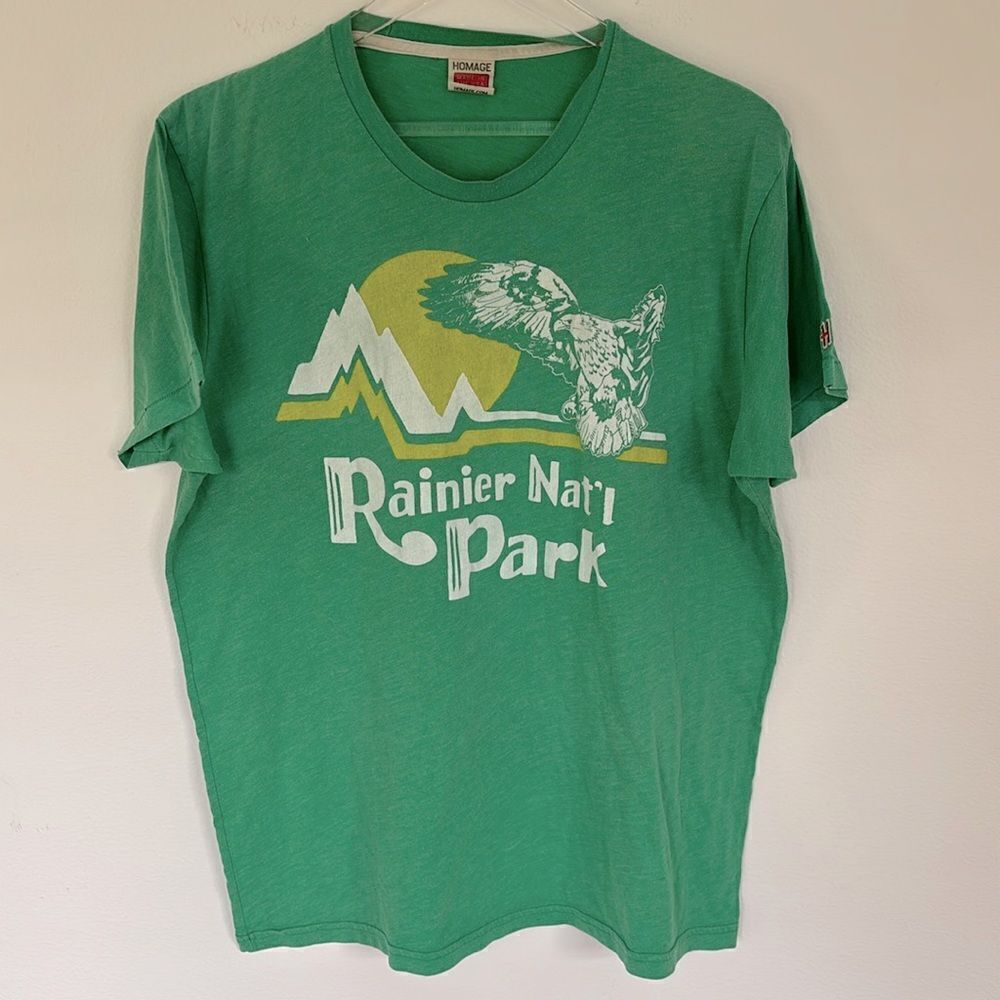 Vintage Homage USA Single Stitch Rainer National Park Green T-Shirt Size Large